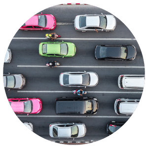 top down view of cars in traffic 
